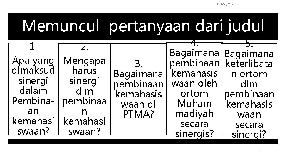 18 May 2021 Memuncul pertanyaan dari judul 4. Bagaimana Apa yang Mengapa pembinaan 3.