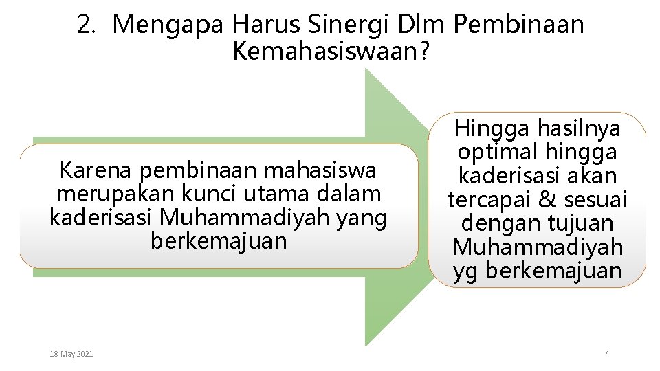 2. Mengapa Harus Sinergi Dlm Pembinaan Kemahasiswaan? Karena pembinaan mahasiswa merupakan kunci utama dalam