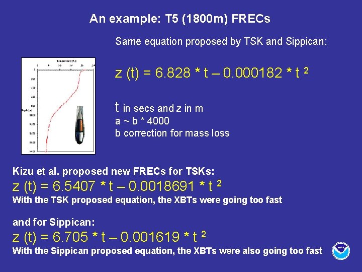 An example: T 5 (1800 m) FRECs Same equation proposed by TSK and Sippican: