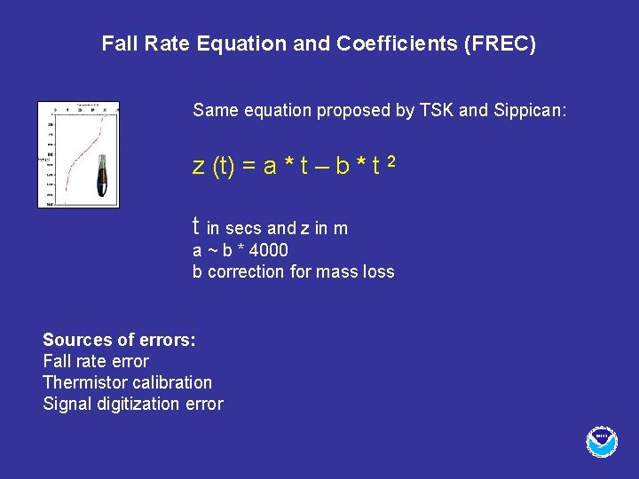 Fall Rate Equation and Coefficients (FREC) Same equation proposed by TSK and Sippican: z