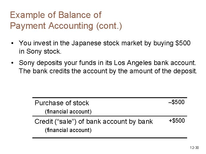 Example of Balance of Payment Accounting (cont. ) • You invest in the Japanese