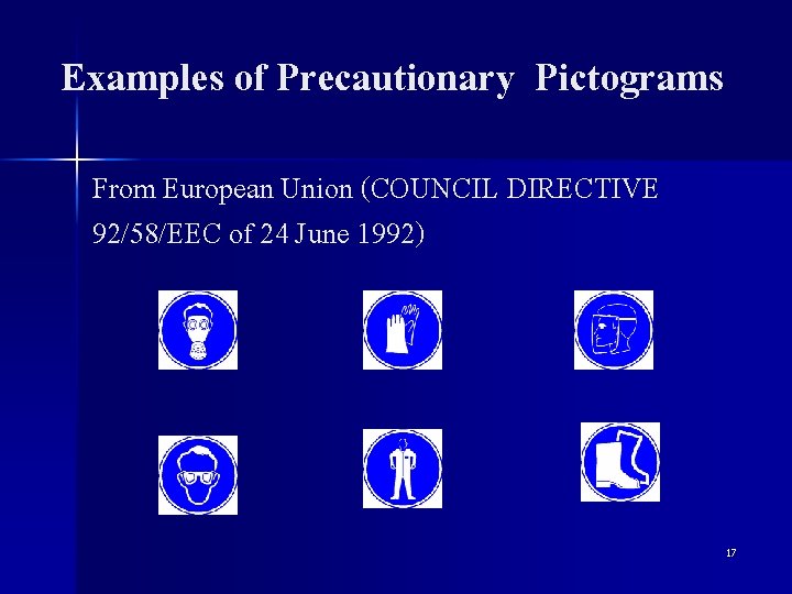 Examples of Precautionary Pictograms From European Union (COUNCIL DIRECTIVE 92/58/EEC of 24 June 1992)