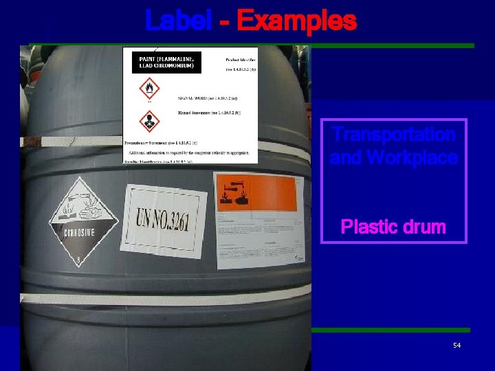 Label - Examples Transportation and Workplace Plastic drum 54 