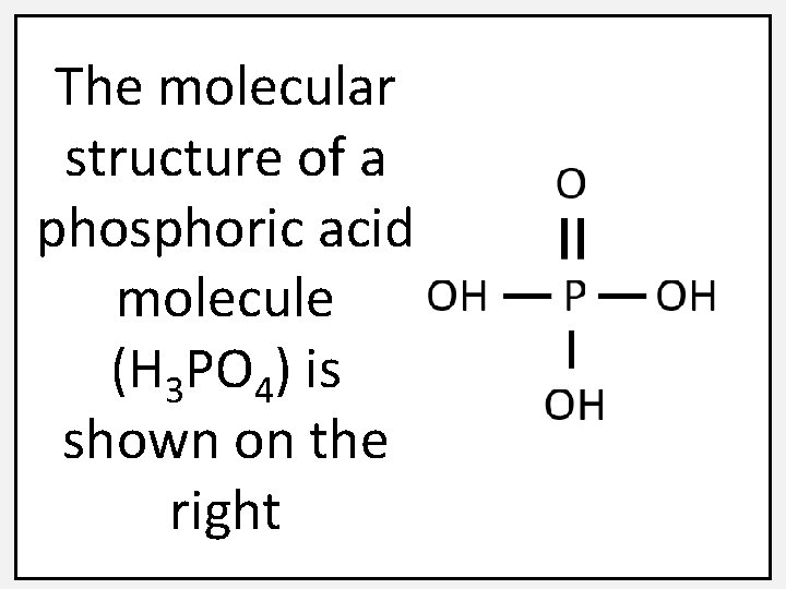 The molecular structure of a phosphoric acid molecule (H 3 PO 4) is shown