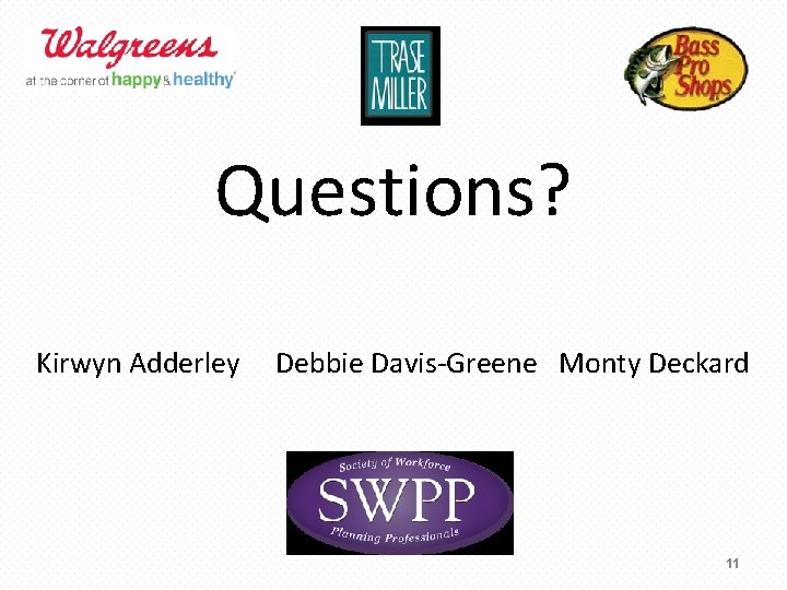 Questions? Kirwyn Adderley Debbie Davis-Greene Monty Deckard 11 