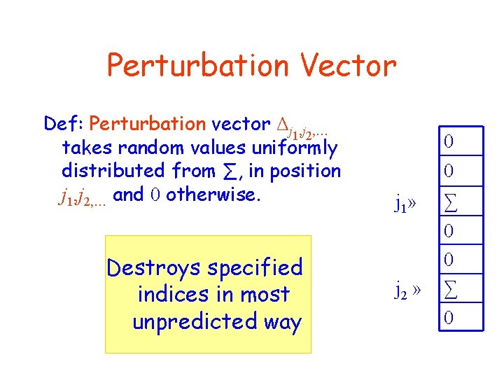 Perturbation Vector Def: Perturbation vector Δj 1, j 2, … takes random values uniformly