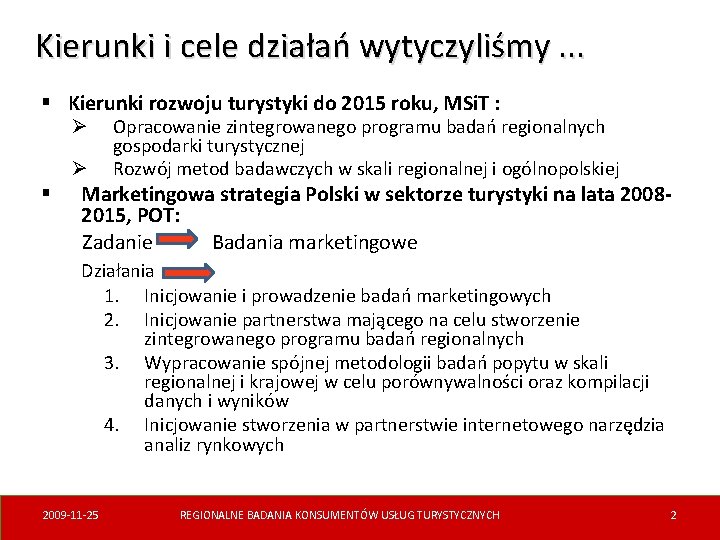 Kierunki i cele działań wytyczyliśmy. . . § Kierunki rozwoju turystyki do 2015 roku,