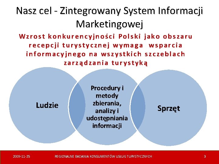 Nasz cel - Zintegrowany System Informacji Marketingowej Wzrost konkurencyjności Polski jako obszaru recepcji turystycznej