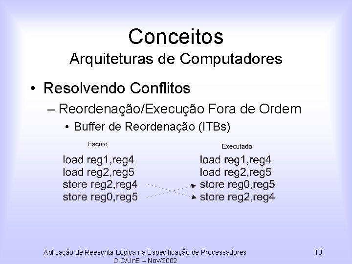 Conceitos Arquiteturas de Computadores • Resolvendo Conflitos – Reordenação/Execução Fora de Ordem • Buffer