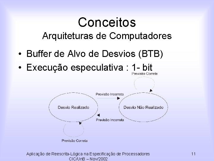 Conceitos Arquiteturas de Computadores • Buffer de Alvo de Desvios (BTB) • Execução especulativa