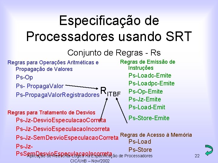 Especificação de Processadores usando SRT Conjunto de Regras - Rs Regras para Operações Aritméticas
