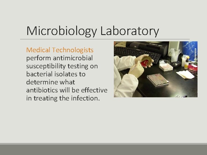 Microbiology Laboratory Medical Technologists perform antimicrobial susceptibility testing on bacterial isolates to determine what