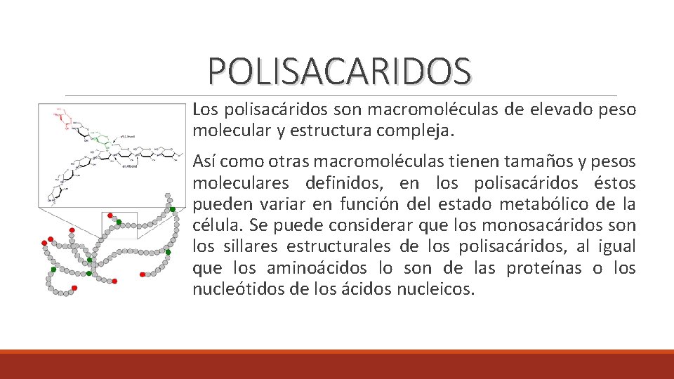 POLISACARIDOS Los polisacáridos son macromoléculas de elevado peso molecular y estructura compleja. Así como