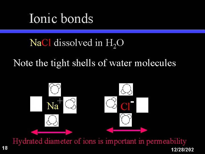 Ionic bonds Na. Cl dissolved in H 2 O Note the tight shells of