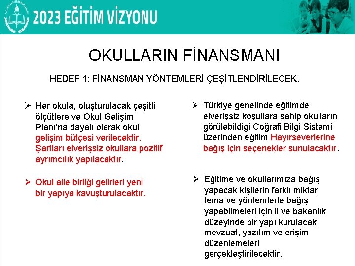 DİN ÖĞRETİMİ GENEL MÜDÜRLÜĞÜ PROJE OKULU OLAN ANADOLU İMAM HATİP LİSELERİ OKULLARIN FİNANSMANI HEDEF