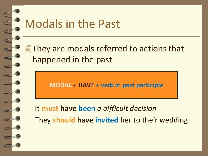 Modals in the Past 4 They are modals referred to actions that happened in