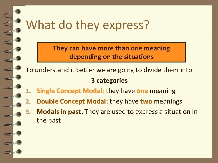 What do they express? They can have more than one meaning depending on the