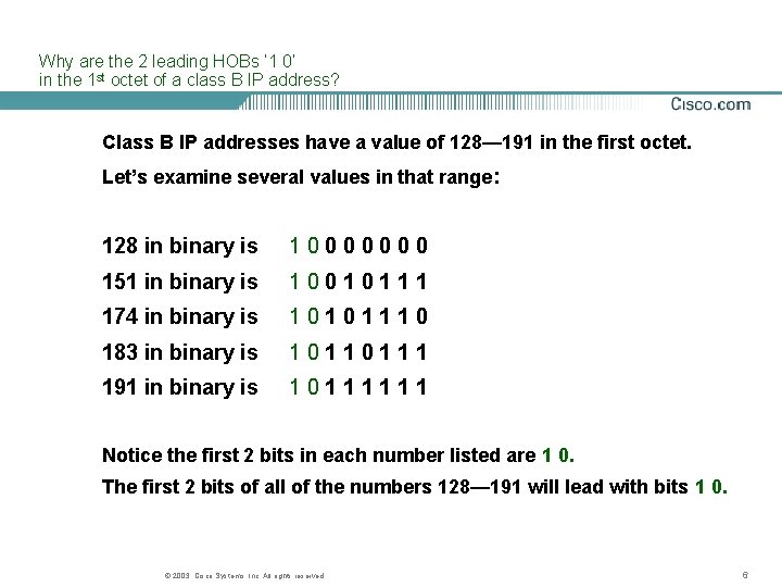 Why are the 2 leading HOBs ‘ 1 0’ in the 1 st octet
