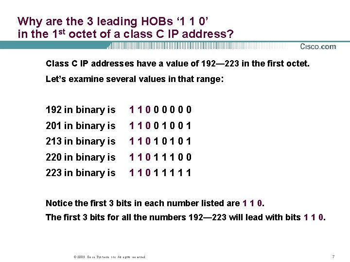 Why are the 3 leading HOBs ‘ 1 1 0’ in the 1 st