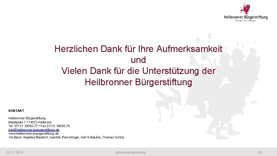 Herzlichen Dank für Ihre Aufmerksamkeit und Vielen Dank für die Unterstützung der Heilbronner Bürgerstiftung