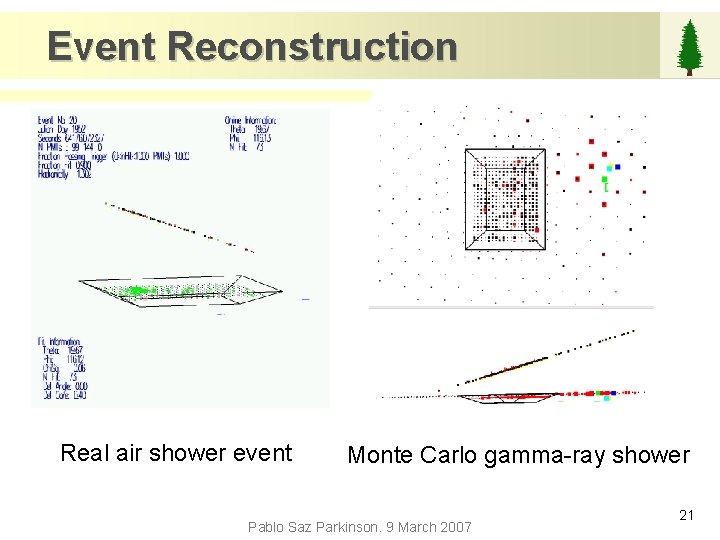 Event Reconstruction Real air shower event Monte Carlo gamma-ray shower Pablo Saz Parkinson. 9