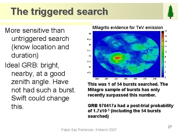 The triggered search More sensitive than untriggered search (know location and duration) Ideal GRB: