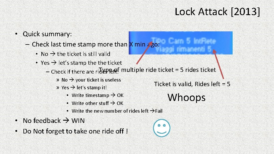 Lock Attack [2013] • Quick summary: – Check last time stamp more than X