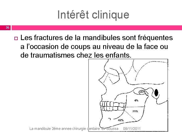 Intérêt clinique 35 Les fractures de la mandibules sont fréquentes a l’occasion de coups Intérêt clinique 35 Les fractures de la mandibules sont fréquentes a l’occasion de coups