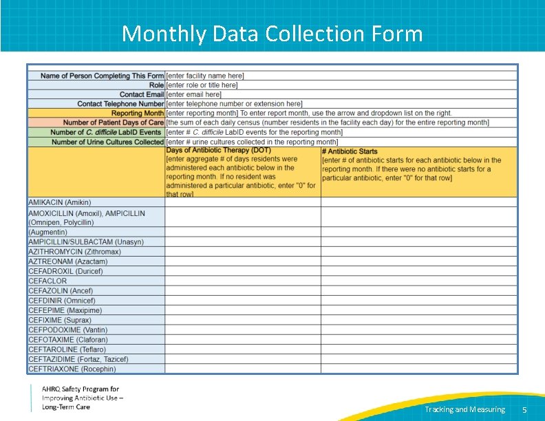 Monthly Data Collection Form Tracking and Measuring 5 