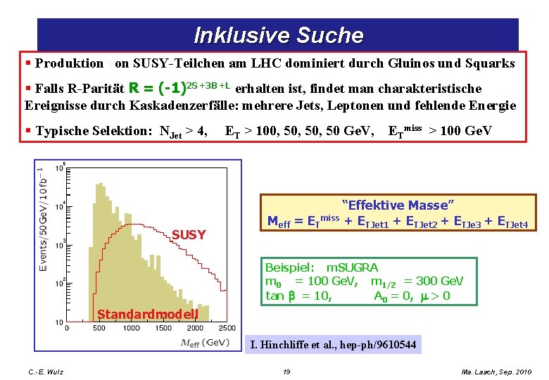 Inklusive Suche § Produktion von SUSY-Teilchen am LHC dominiert durch Gluinos und Squarks §