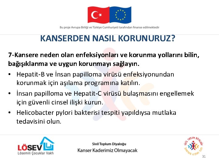 KANSERDEN NASIL KORUNURUZ? 7 -Kansere neden olan enfeksiyonları ve korunma yollarını bilin, bağışıklanma ve