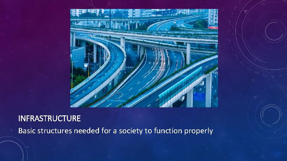 INFRASTRUCTURE Basic structures needed for a society to function properly 