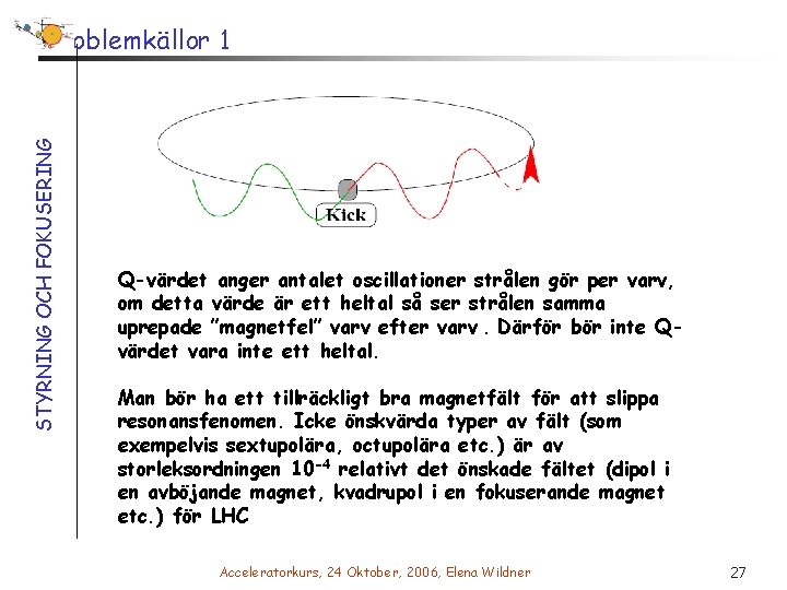 STYRNING OCH FOKUSERING Problemkällor 1 Q-värdet anger antalet oscillationer strålen gör per varv, om