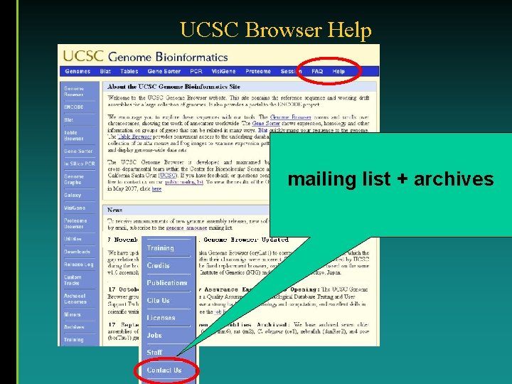 UCSC Browser Help mailing list + archives 