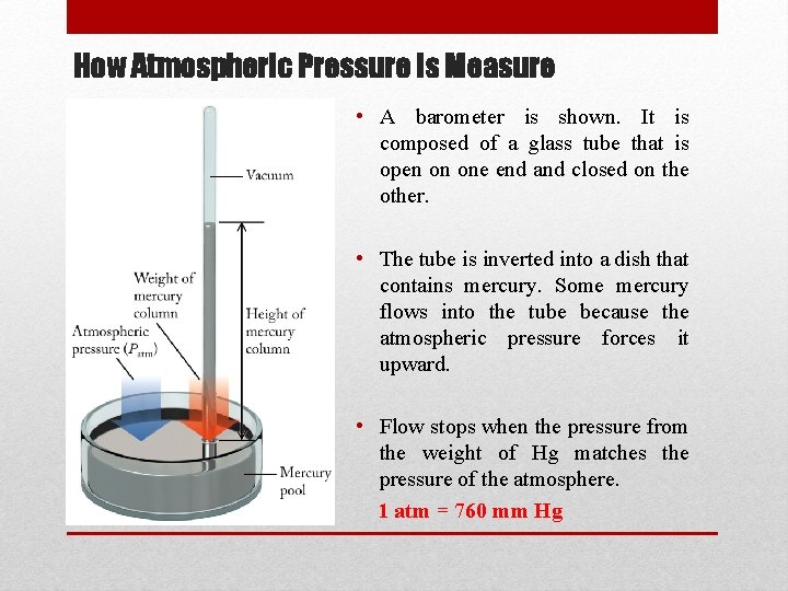 How Atmospheric Pressure Is Measure • A barometer is shown. It is composed of