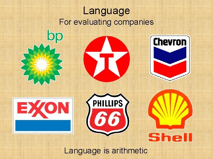 Language For evaluating companies Language is arithmetic 