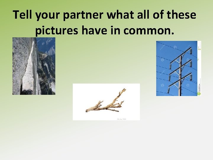 Tell your partner what all of these pictures have in common. 
