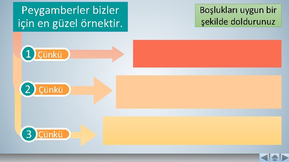 Peygamberler bizler için en güzel örnektir. 1 Çünkü 2 Çünkü 3 Çünkü Boşlukları uygun Peygamberler bizler için en güzel örnektir. 1 Çünkü 2 Çünkü 3 Çünkü Boşlukları uygun