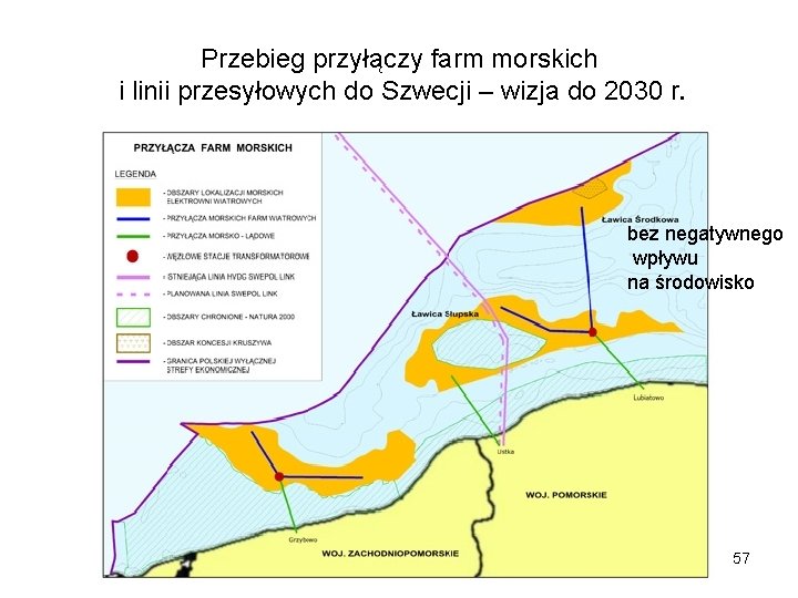Przebieg przyłączy farm morskich i linii przesyłowych do Szwecji – wizja do 2030 r.