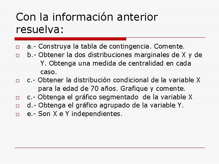 Con la información anterior resuelva: o o o a. - Construya la tabla de