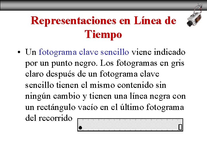 Representaciones en Línea de Tiempo • Un fotograma clave sencillo viene indicado por un