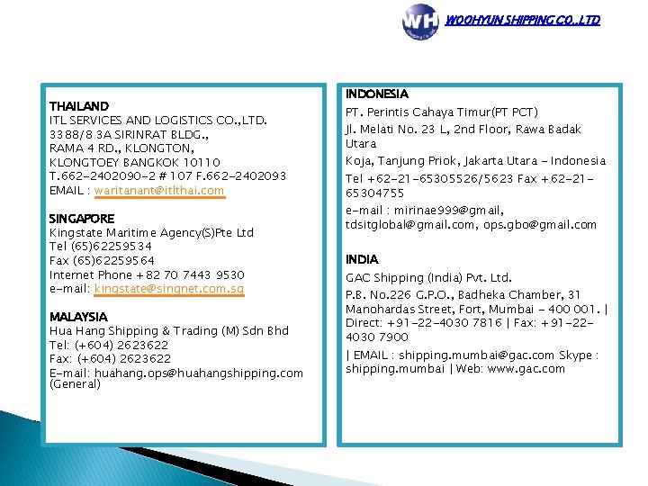 WOOHYUN SHIPPING CO. , LTD THAILAND ITL SERVICES AND LOGISTICS CO. , LTD. 3388/8