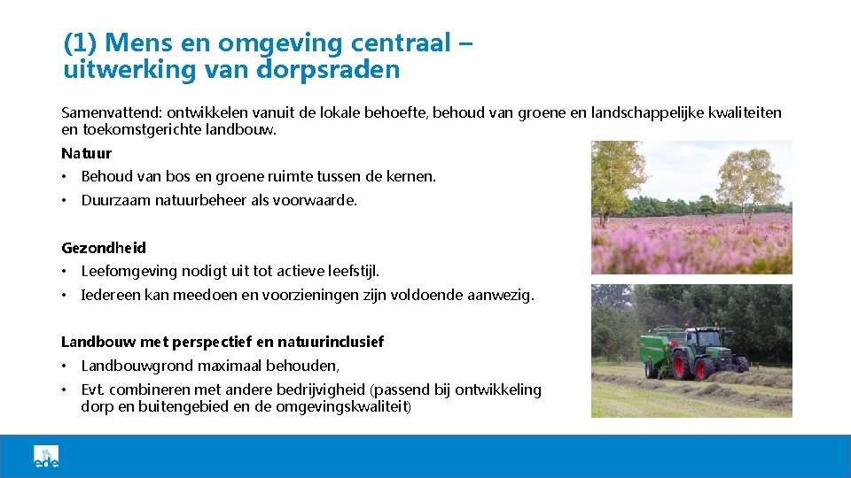 (1) Mens en omgeving centraal – uitwerking van dorpsraden Samenvattend: ontwikkelen vanuit de lokale