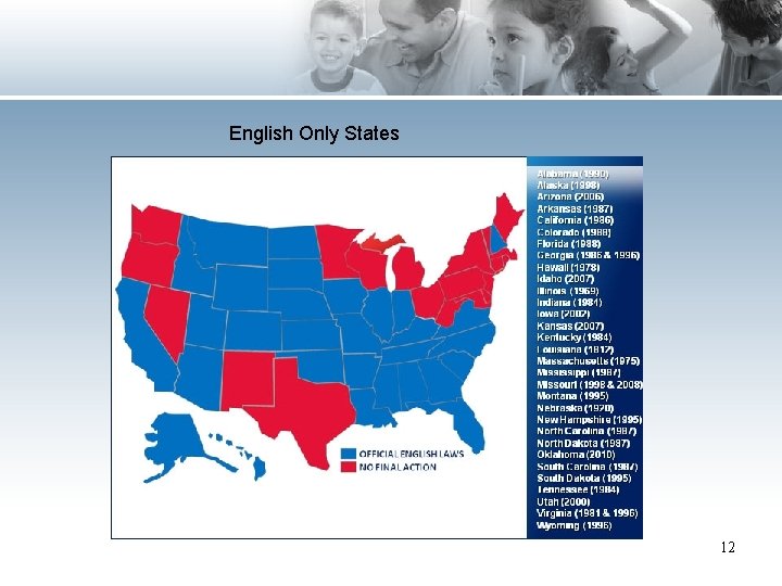 English Only States 12 