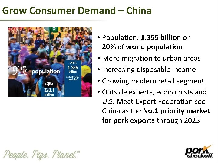 Grow Consumer Demand – China • Population: 1. 355 billion or 20% of world