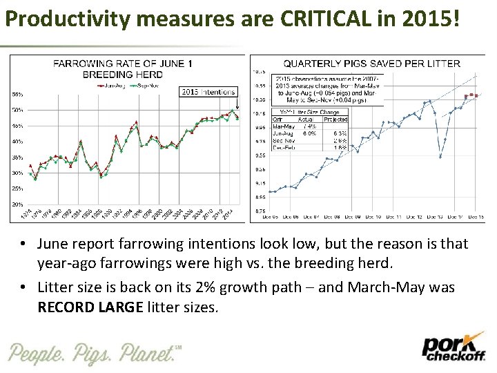 Productivity measures are CRITICAL in 2015! • June report farrowing intentions look low, but