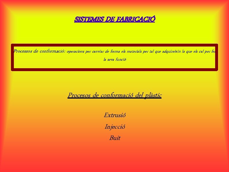 SISTEMES DE FABRICACIÓ Processos de conformació: operacions per canviar de forma els materials per