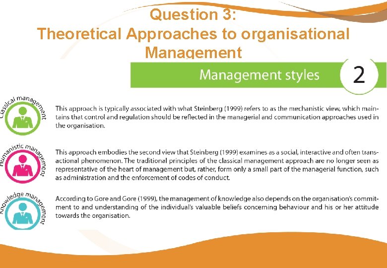 Question 3: Theoretical Approaches to organisational Management 