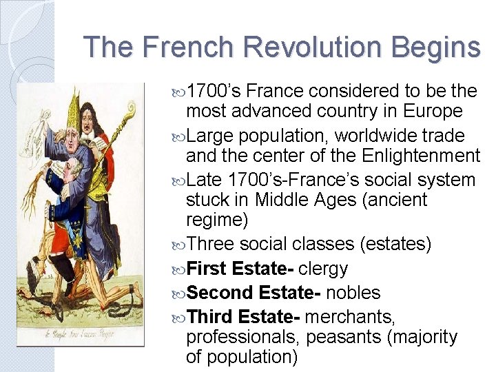 The French Revolution Begins 1700’s France considered to be the most advanced country in