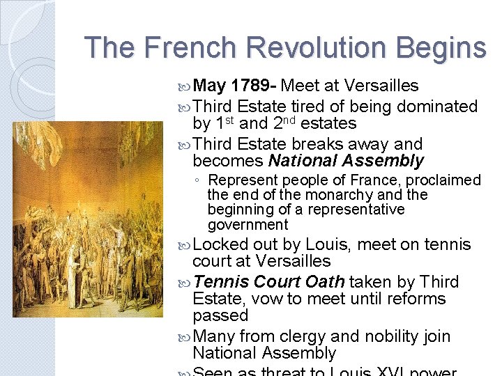 The French Revolution Begins May 1789 - Meet at Versailles Third Estate tired of